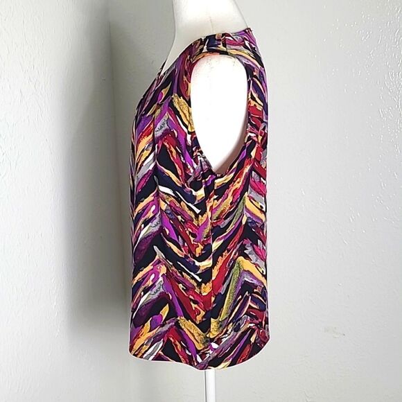 Kasper Sleeveless Multicolor Top, Round Neck & Cut-out, Size Medium - Picture 4 of 7